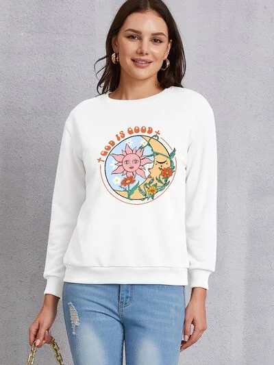 Graphic Round Neck Dropped Shoulder Sweatshirt