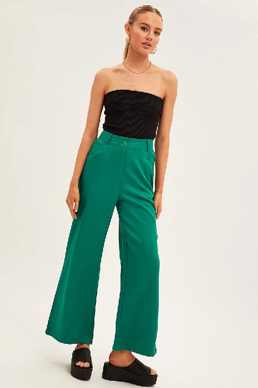 Green Wide Leg Pants High Rise