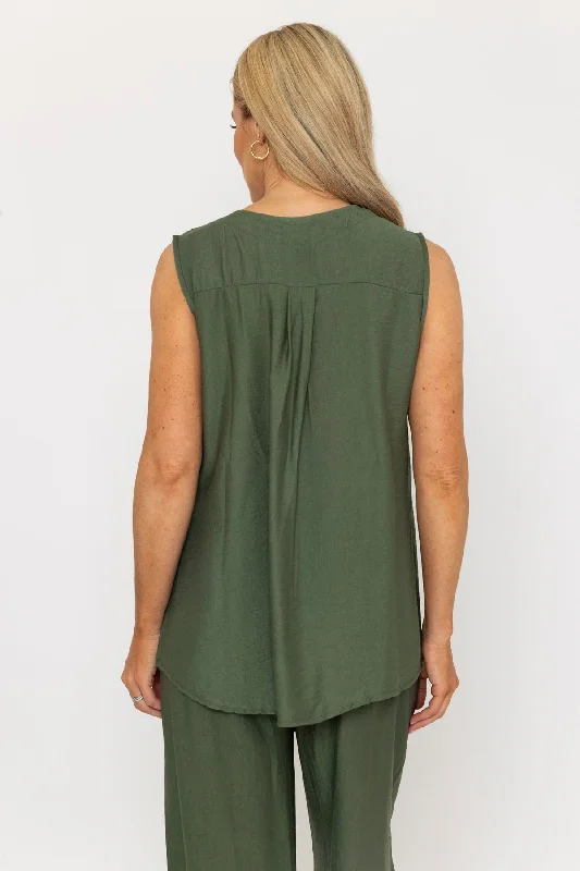 khaki-button-detail-sleeveless-top