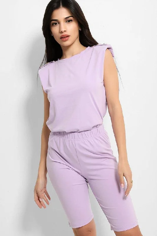 lilac-buttoned-power-shoulder-top-and-cycling-shorts-set