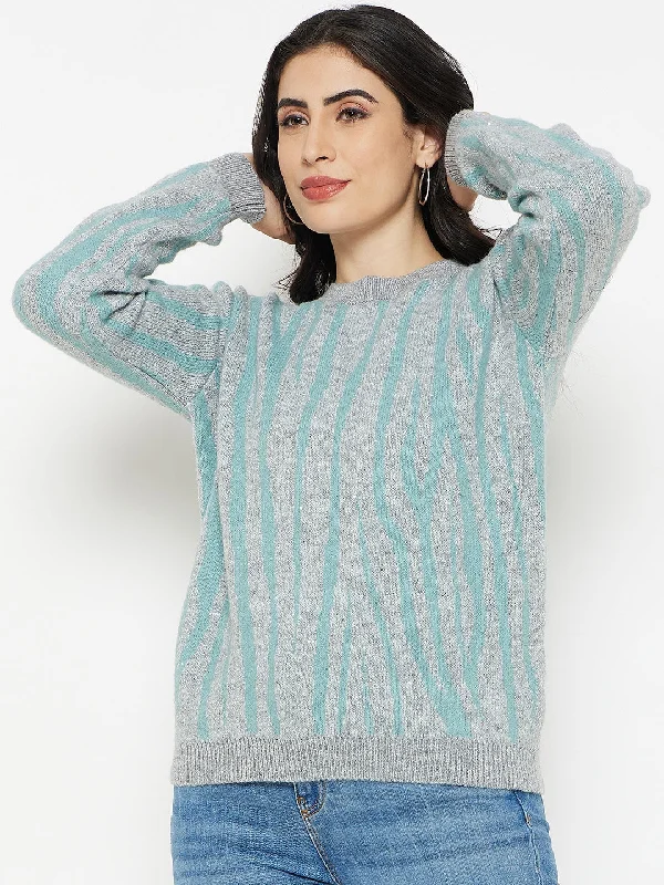 Madame Grey Printed Round-Neck Sweater