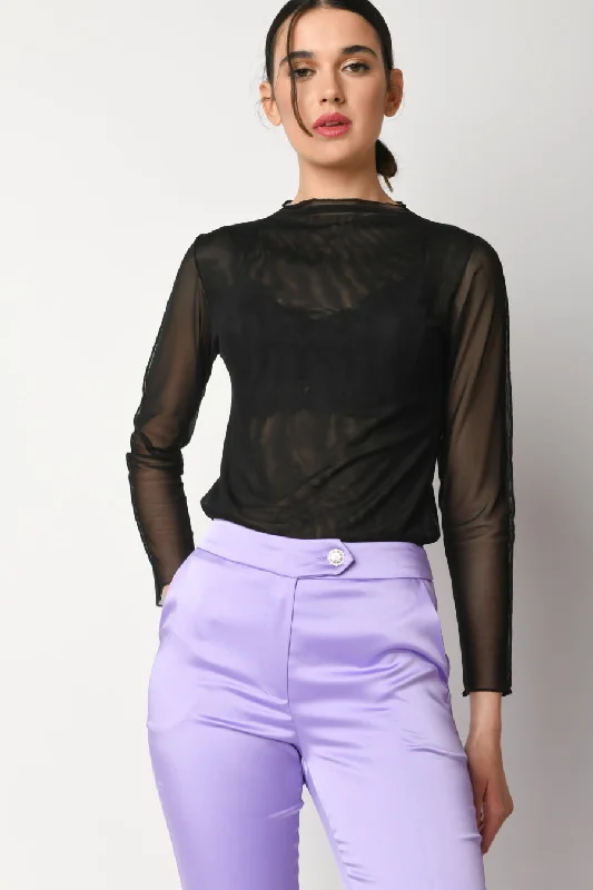 Top a maniche lunghe in tulle