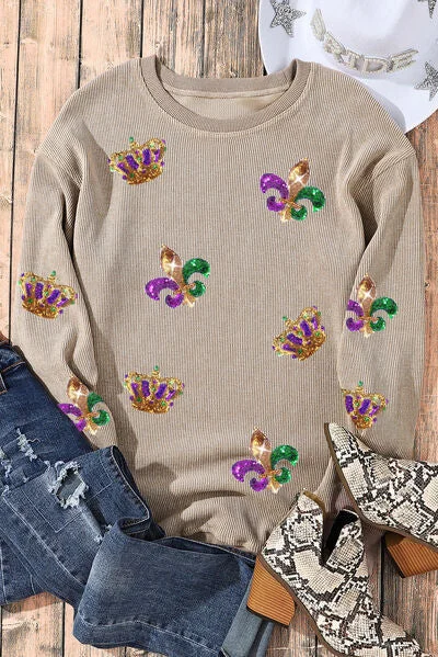 mardi-gras-sequin-round-neck-dropped-shoulder-sweatshirt