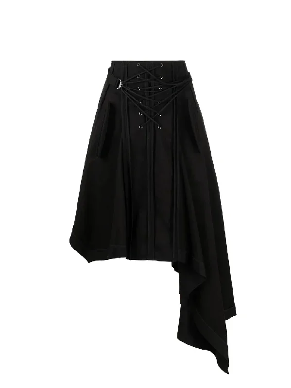 Laced Up Asymmetrical Hem Skirt