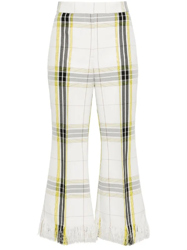 White Yellow Checkered Cropped Pants