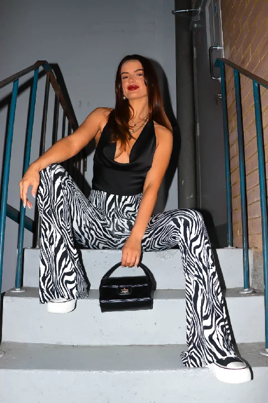 Never Change - White Black Zebra Flared Trousers