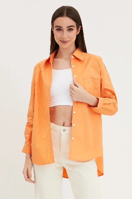 Orange Relaxed Shirts Long Sleeve Button Up