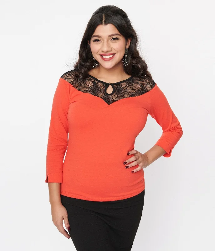 orange-spiderweb-lace-collar-knit-top