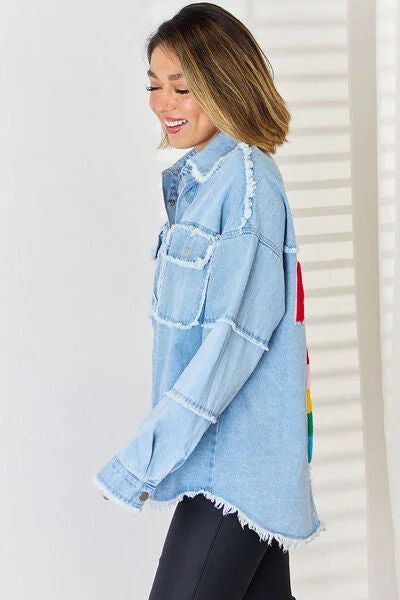 peace-raw-hem-dropped-shoulder-denim-top