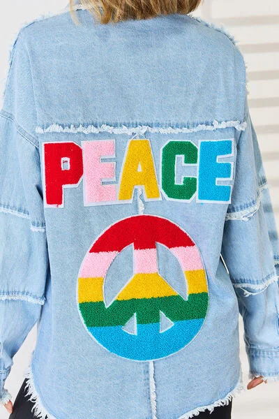 peace-raw-hem-dropped-shoulder-denim-top