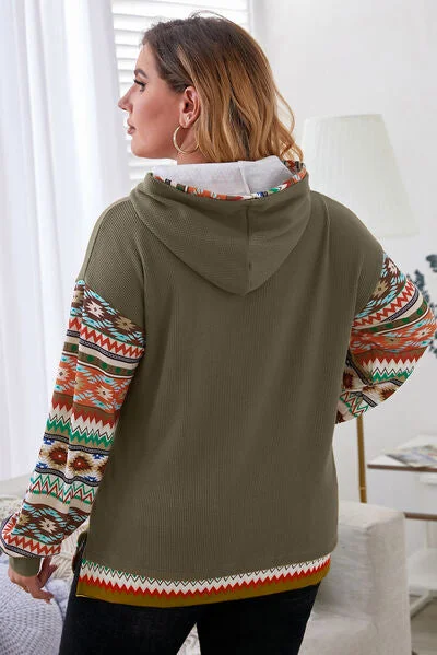 plus-size-waffle-knit-geometric-dropped-shoulder-hoodie