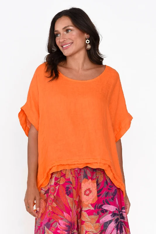 Prato Orange Drawstring Linen Top