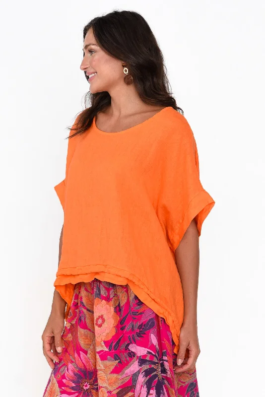 prato-orange-drawstring-linen-top