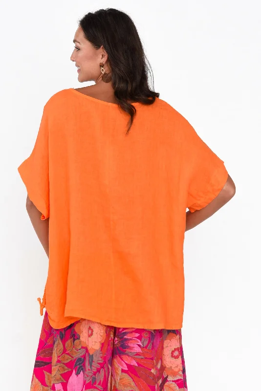 prato-orange-drawstring-linen-top