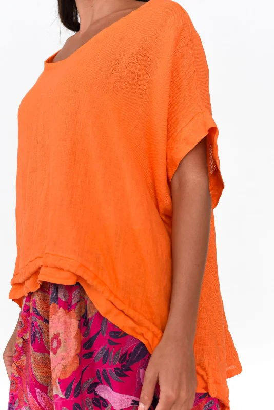 prato-orange-drawstring-linen-top