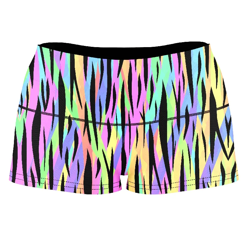 Psychedelic Tiger Stripes High-Waisted Women's Shorts