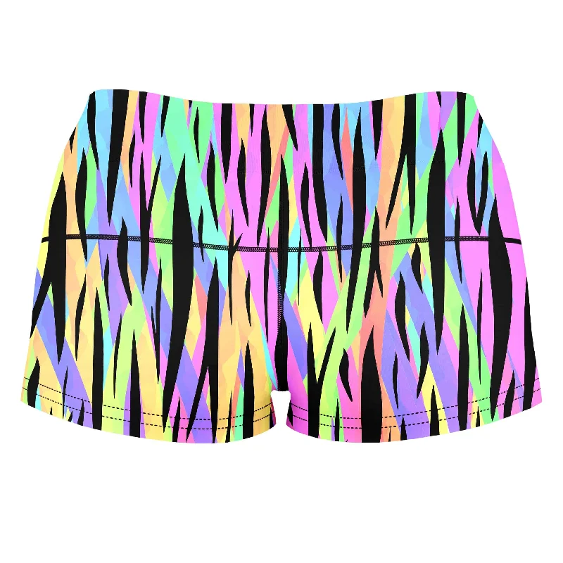 psychedelic-tiger-stripes-high-waisted-womens-shorts