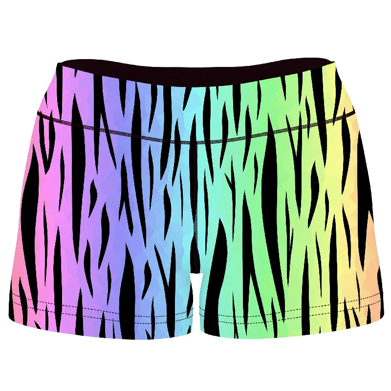 Rainbow Tiger Stripes High-Waisted Women's Shorts