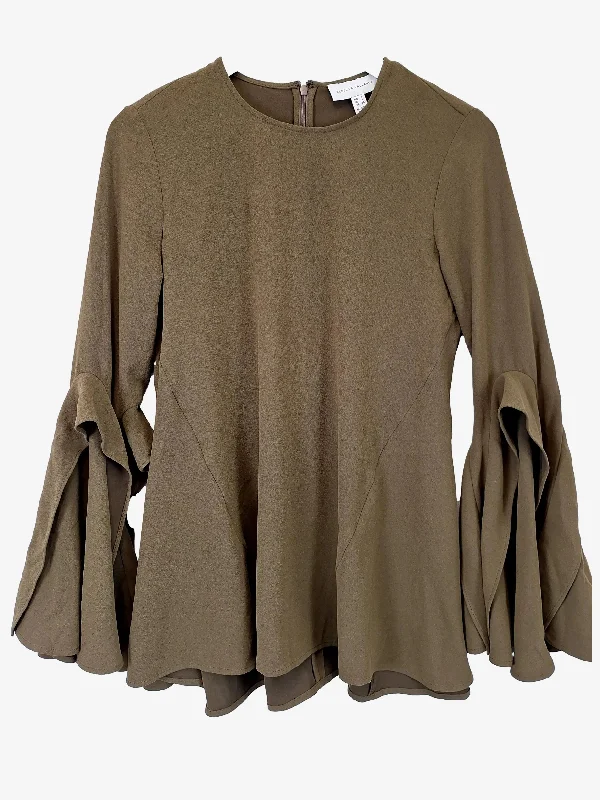 Rebecca Vallance Olive Ruffle Sleeve Top Size 8