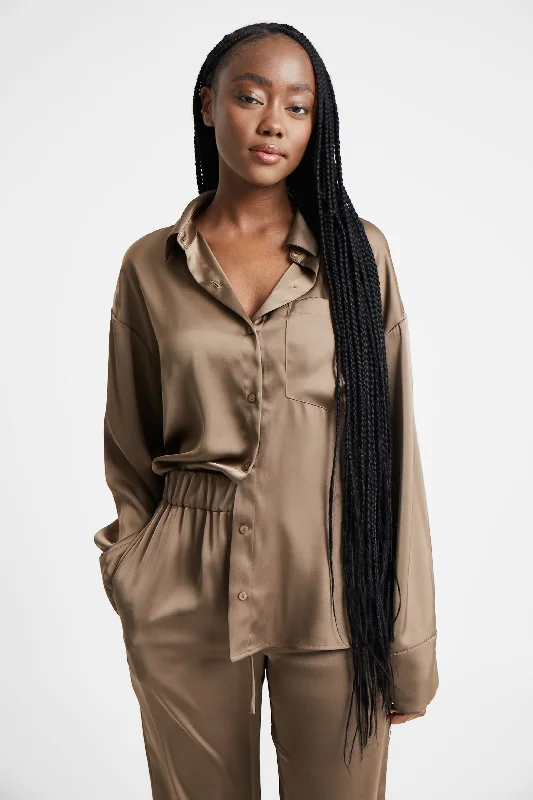 Relaxed Satin Shirt - Espresso