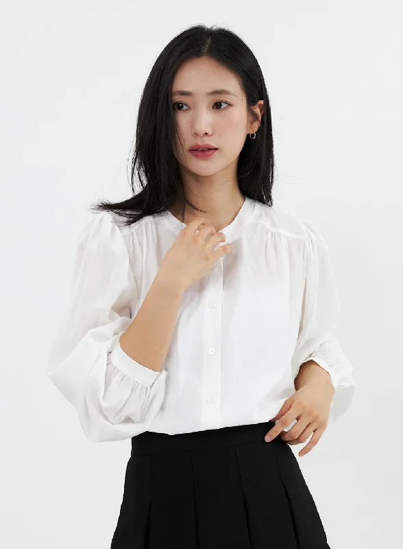 Ruched Button Down Blouse OS326