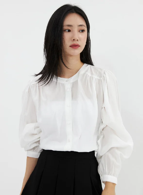 ruched-button-down-blouse-os326