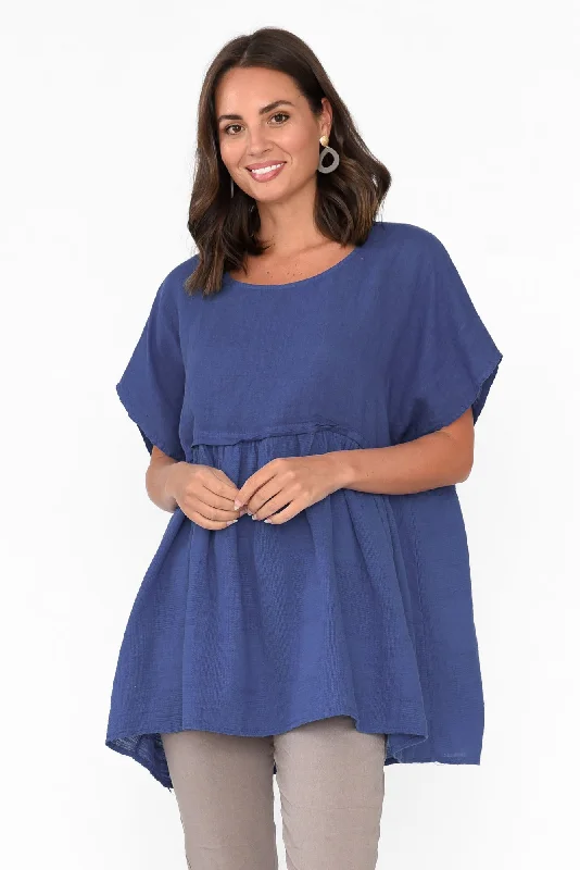 Sabre Cobalt Linen  Top