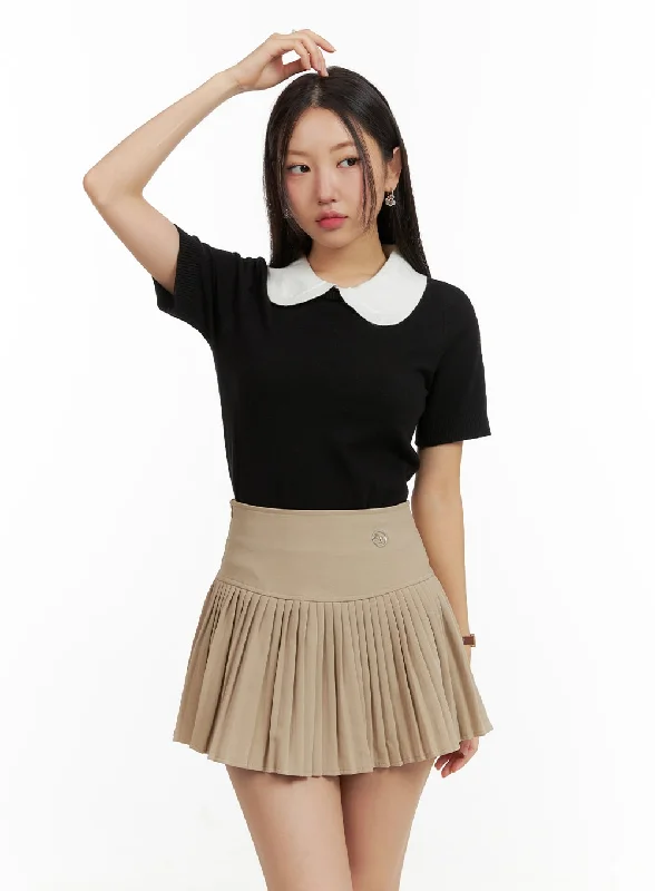 Short Sleeve Collared Knit Top OU407