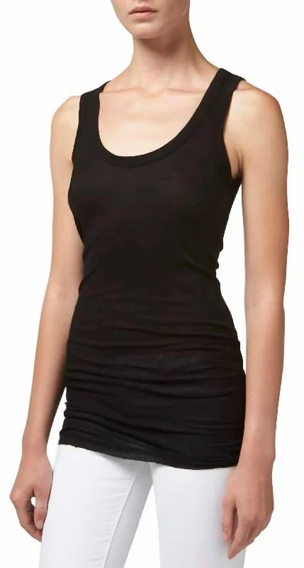 Silk Rib Tunic Tank In Black