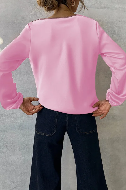 simple-and-beautiful-satin-v-neck-long-sleeved-shirt