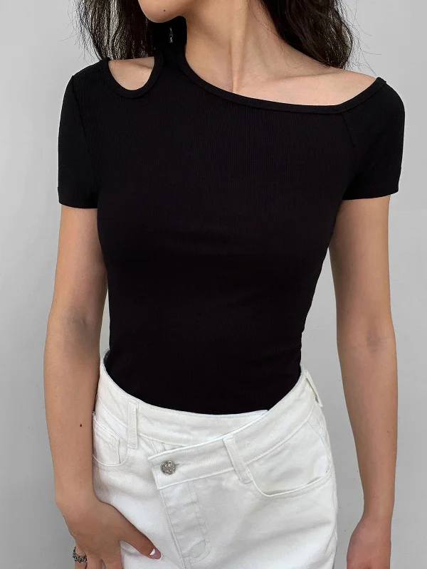 slinky-cutout-short-sleeve-top