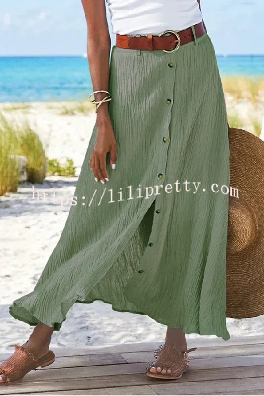 Lilipretty Soft Breeze Linen Blend Front Button Down Midi Skirt