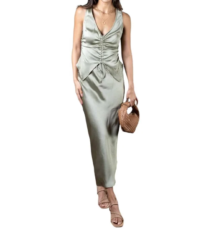 Sonia Drawstring Cami W/ Skirt Set In Sage