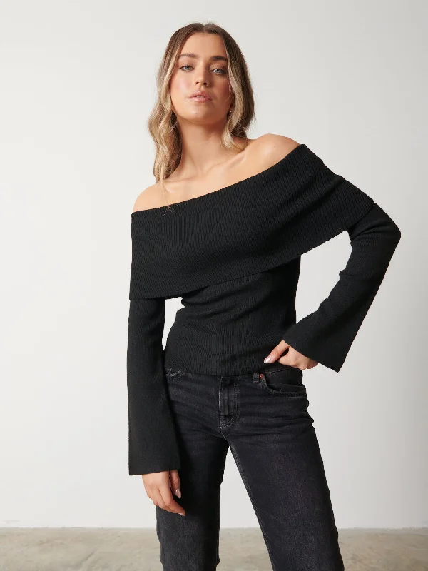 Soreya Bardot Knit Top - Black