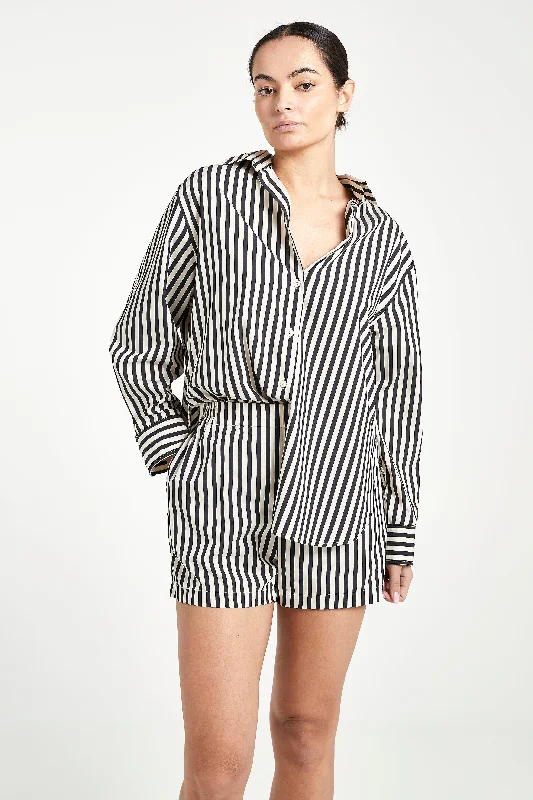 Striped Cotton Boyfriend Shirt - Cream/Black