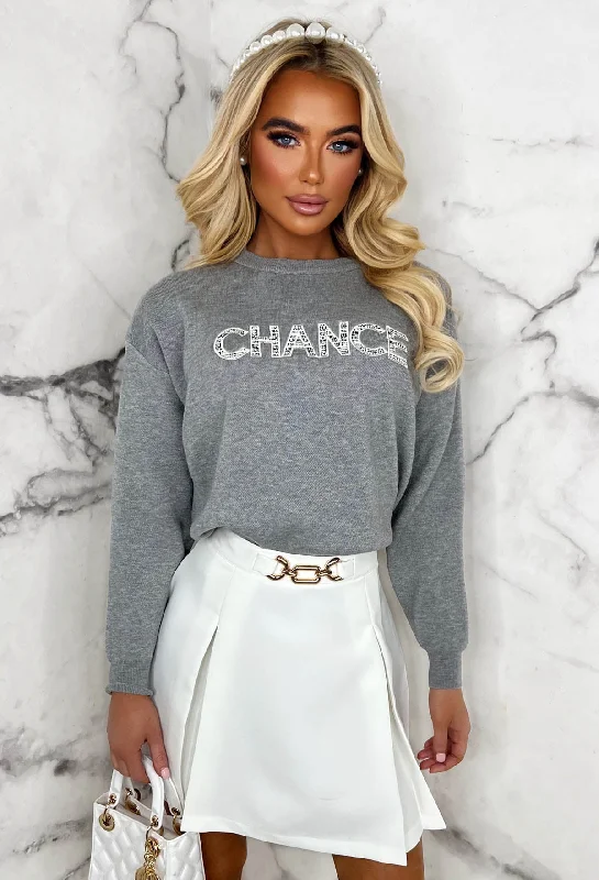 Take Chances Grey Embroidered Knitwear Jumper Limited Edition