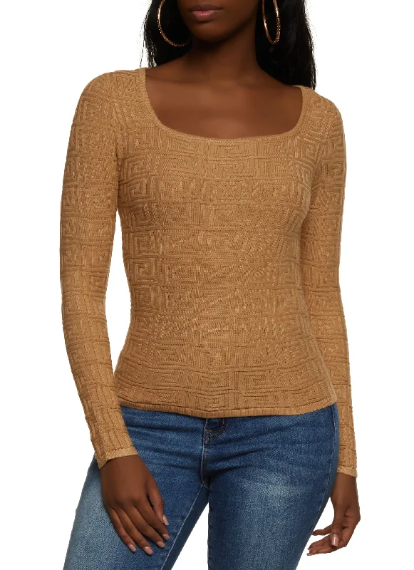 Greek Key Square Neck Sweater