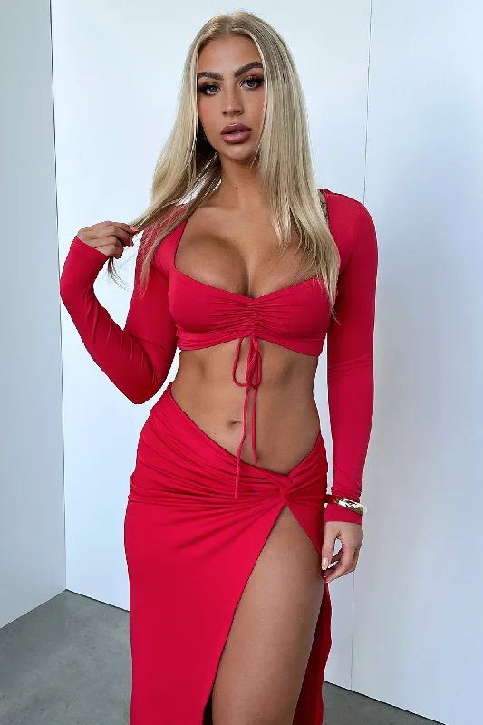 Victoria Long Sleeve Crop - Red