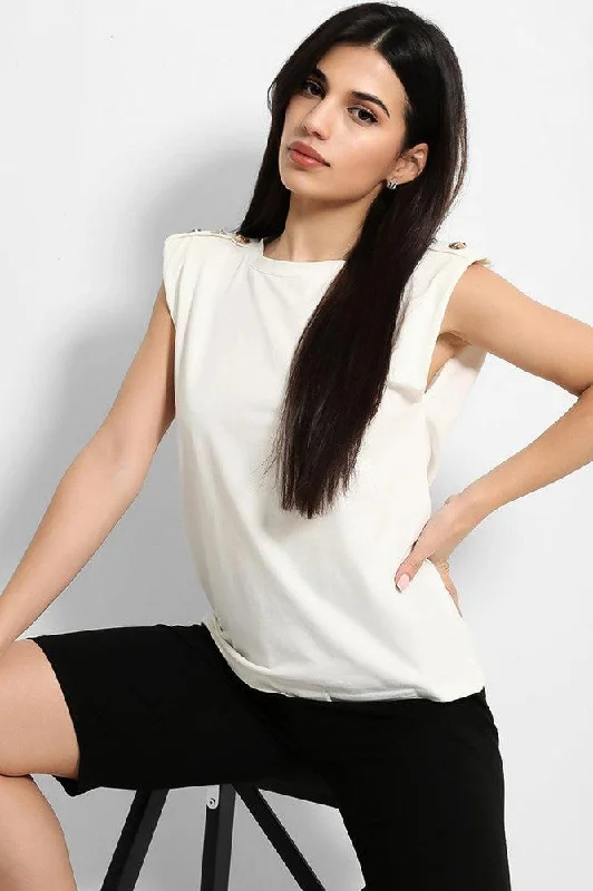 white-black-buttoned-power-shoulder-top-and-cycling-shorts-set