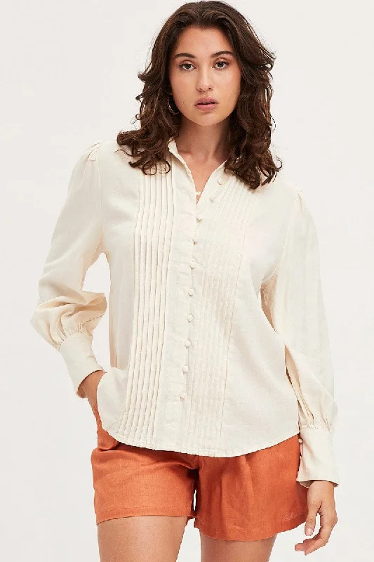 White Shirt Top Long Sleeve Collared