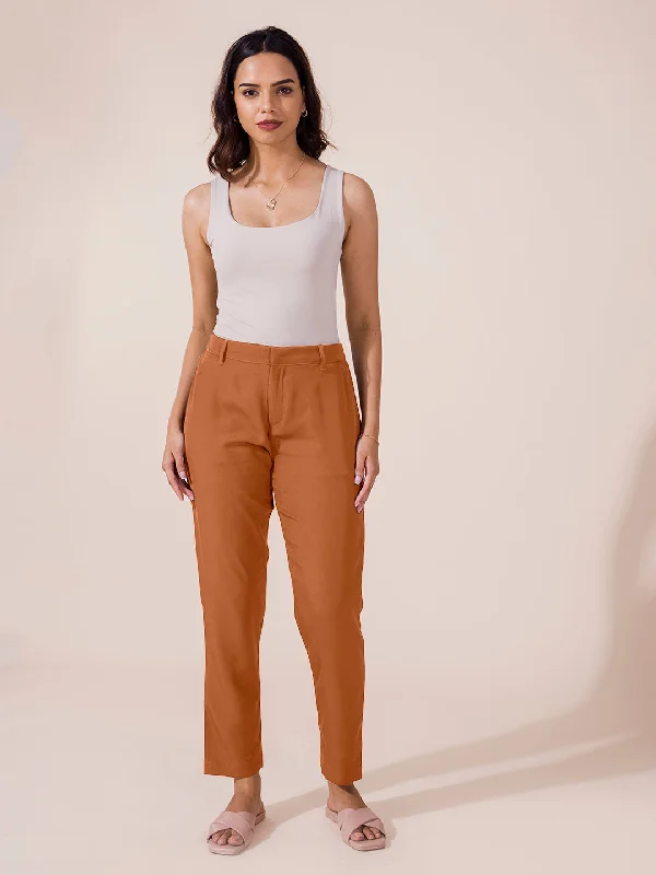 Women Rust Crepe Pants