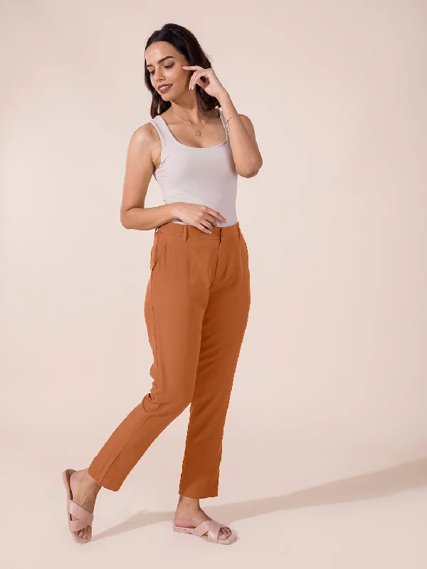 women-rust-crepe-pants