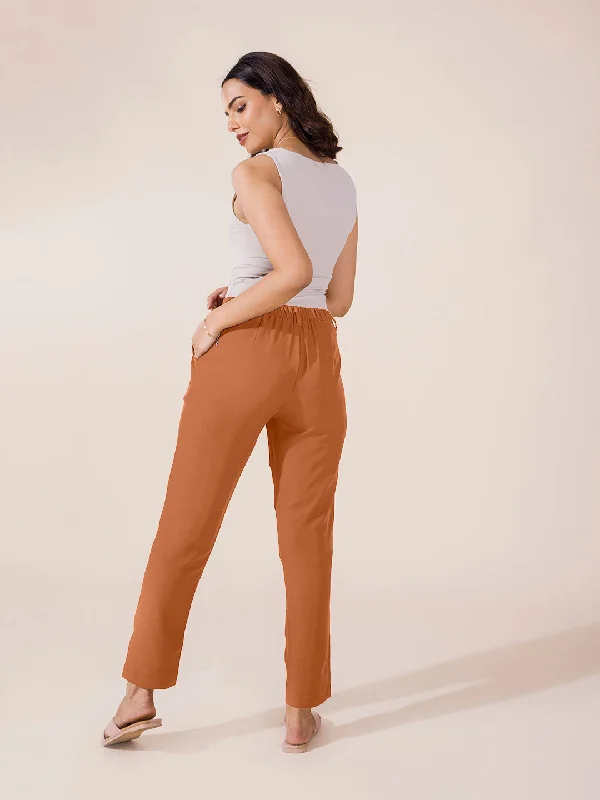 women-rust-crepe-pants