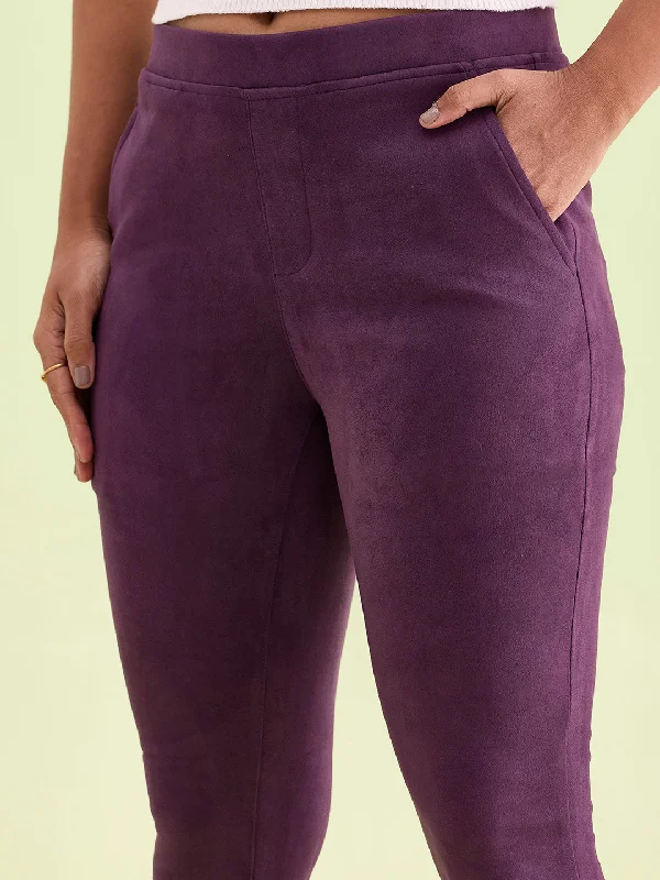 women-solid-purple-mid-rise-suede-treggings