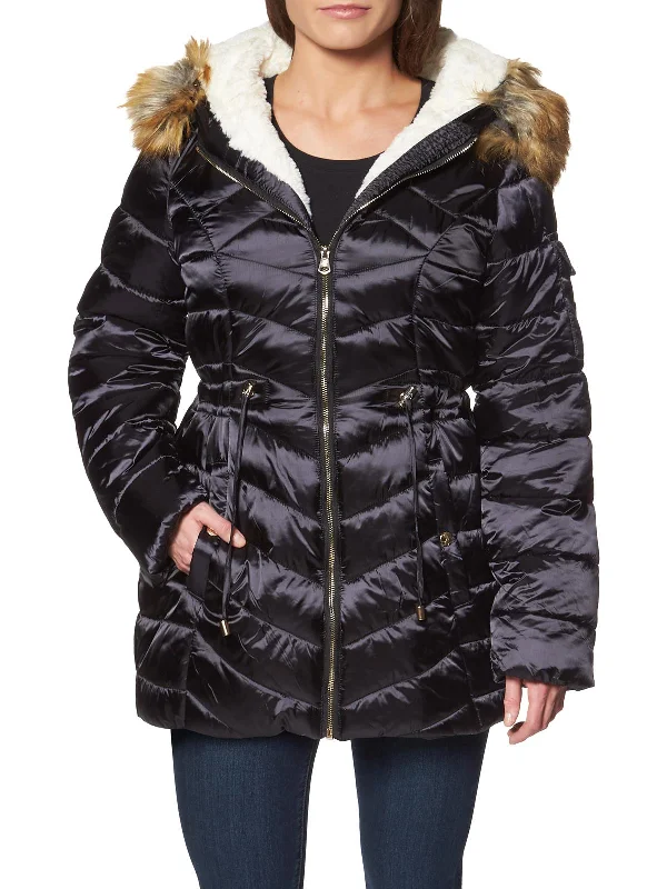 Womens Faux Fur Water Resistant Puffer Coat