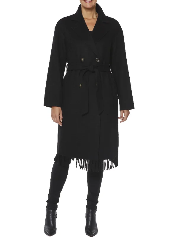 Womens Fringe Belted Trench Coat