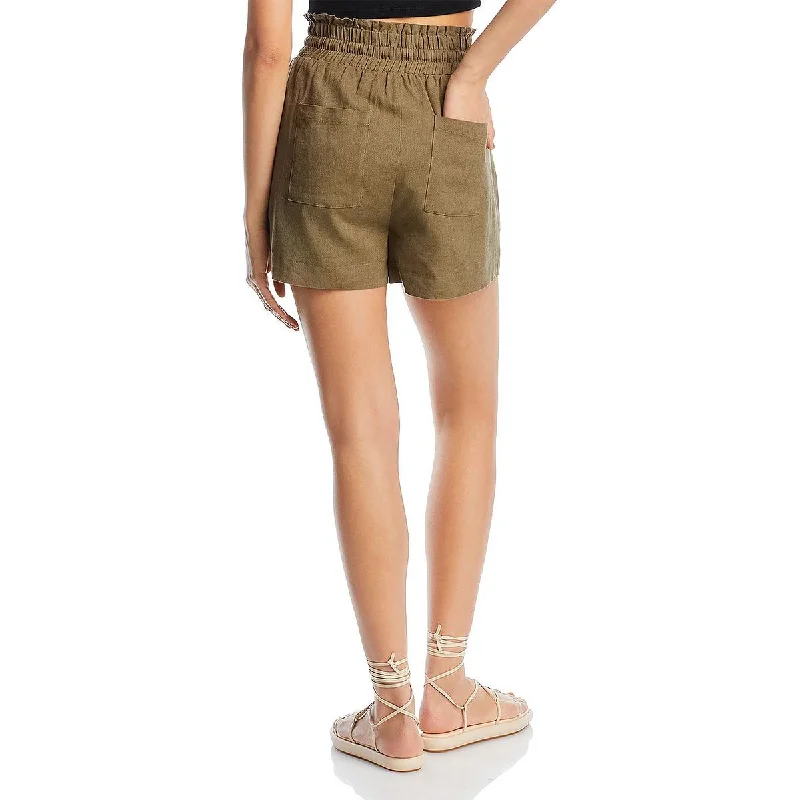 womens-linen-blend-smocked-high-waist-shorts