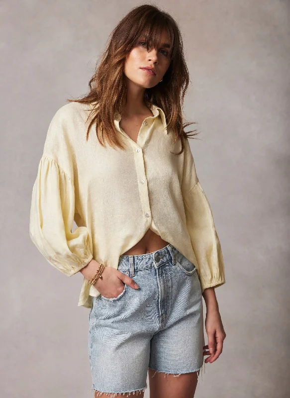 Yellow Linen Puff Sleeve Shirt